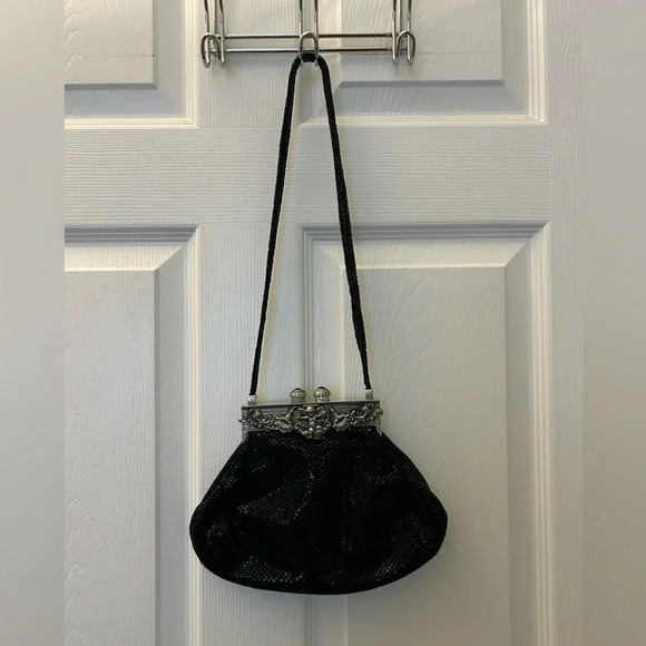 Moulin Rouge by James Culver Black Shimmer Leather Handbag - Picture 2 of 9